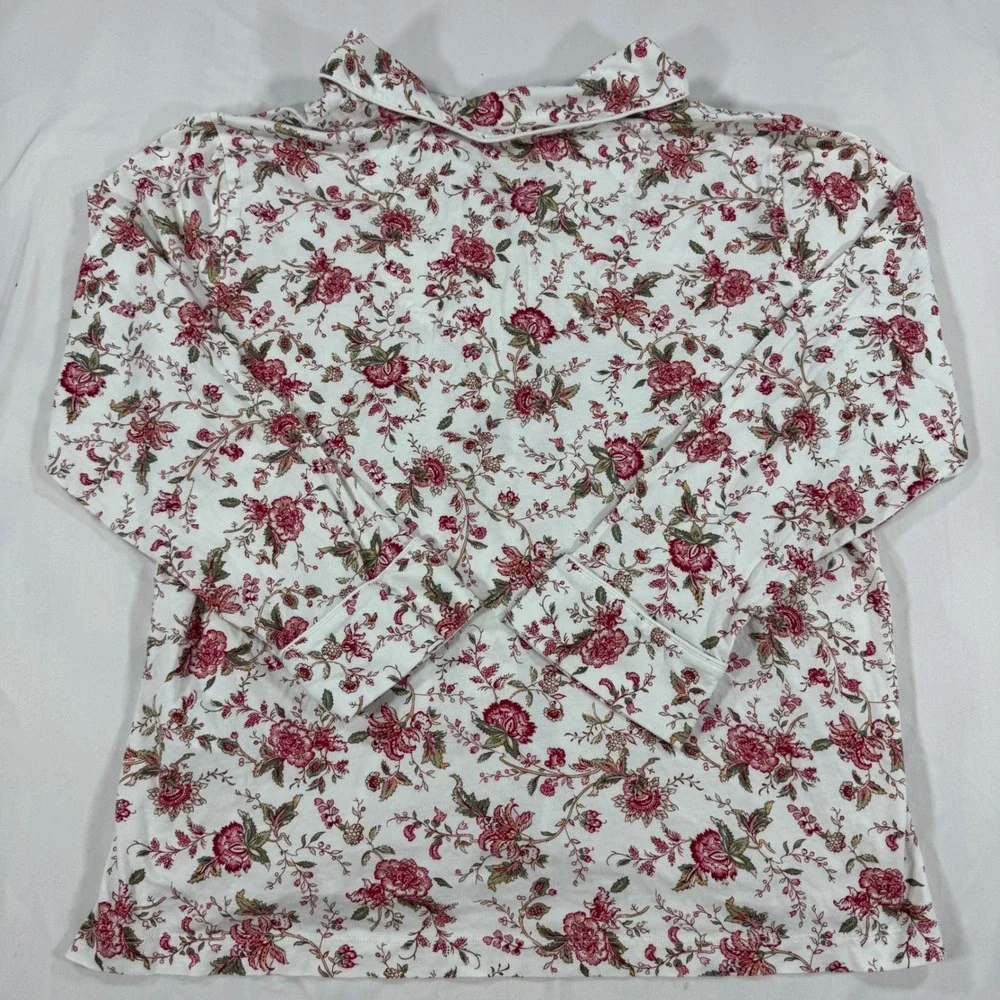 Lauren Ralph Lauren Floral Pajama Top Long Sleeve Button Down Crest Logo L Boho